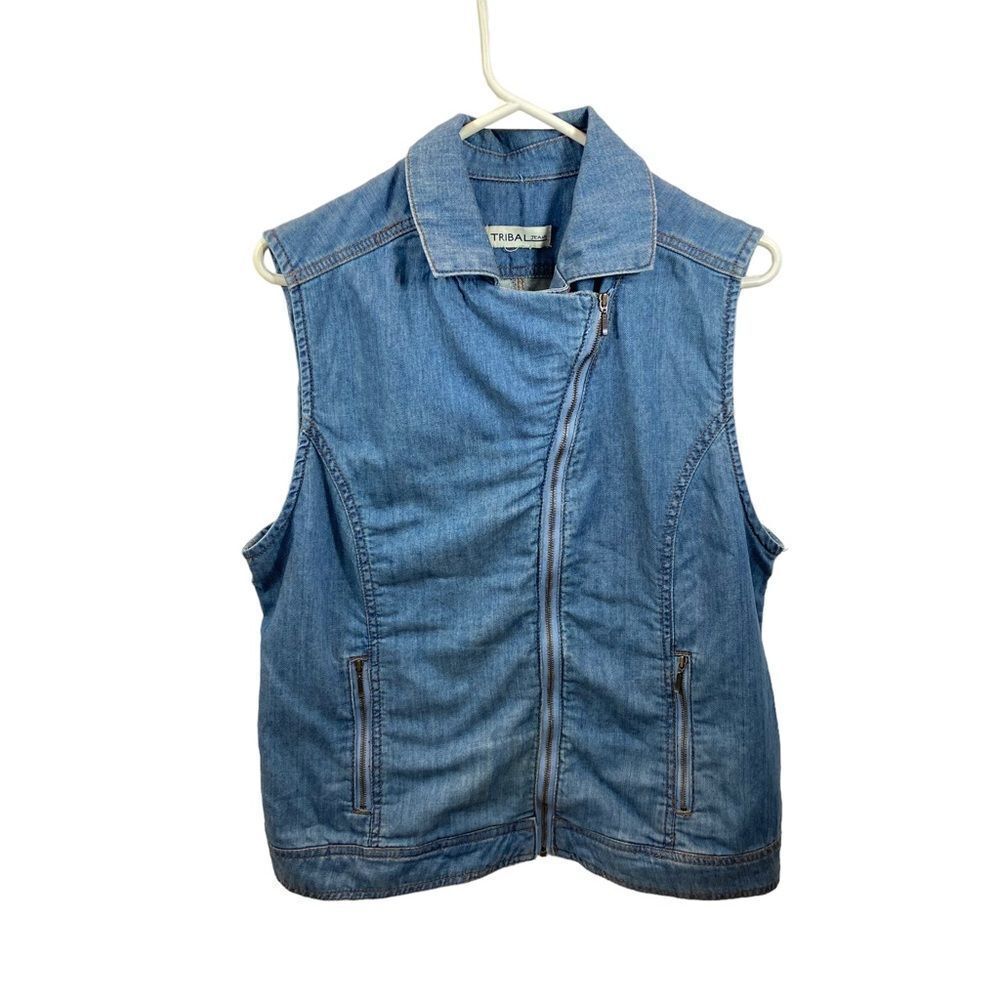 Tribal Jeans Ladies Denim Asymmetrical Zipper Vest Size Large‎